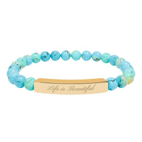 Load image into Gallery viewer, Life Is Beautiful engraved bar Natural Stone Stretch Bracelet | Inspirational beaded bracelet