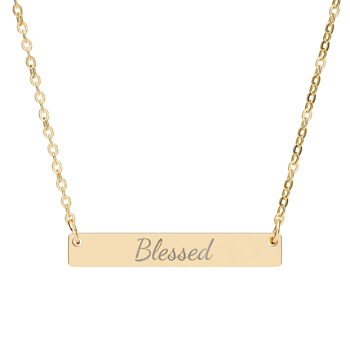 Engraved "Blessed" Horizontal Bar Necklace - Personalized Minimalist Pendant