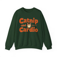 Load image into Gallery viewer, Catnip and Cardio Crewneck sweatshirt | Cute Cat Workout Graphic