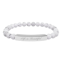 Load image into Gallery viewer, Life Is Beautiful engraved bar Natural Stone Stretch Bracelet | Inspirational beaded bracelet