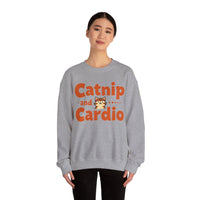Load image into Gallery viewer, Catnip and Cardio Crewneck sweatshirt | Cute Cat Workout Graphic