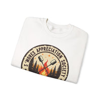 Load image into Gallery viewer, S'mores Appreciation Society Crewneck Sweatshirt, Roast, Relax, Repeat Camping Graphic