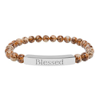 Load image into Gallery viewer, Blessed Engraved Bar Bracelet Natural Stone Bracelet | Stretch
