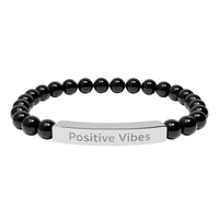 Load image into Gallery viewer, Positive Vibes Engraved Bar Bracelet | Natural Stone Stretch Bracelet
