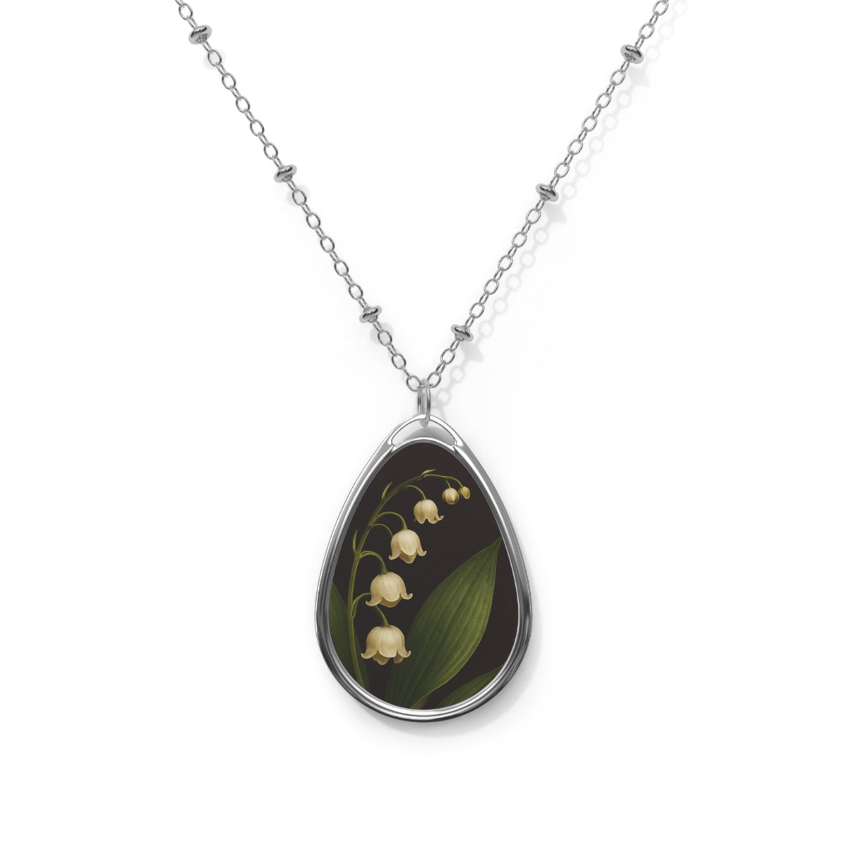 Lily of the Valley - Pendant Oval Necklace | Floral Teardrop Jewelry
