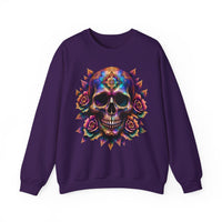 Load image into Gallery viewer, Cosmic Sugar Skull Sweatshirt, Galaxy Calavera Crewneck, Day of the Dead Rose Pullover, Psychedelic Tee, Vibrant Halloween Flower Gift
