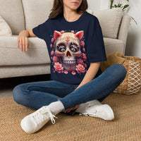 Load image into Gallery viewer, Floral Raccoon Sugar Skull T-Shirt, Day of the Dead Calavera Shirt, Cute Halloween Tee