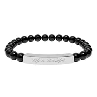 Load image into Gallery viewer, Life Is Beautiful engraved bar Natural Stone Stretch Bracelet | Inspirational beaded bracelet