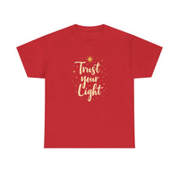 Load image into Gallery viewer, Trust Your Light T-Shirt — Inspirational Gold Script Tee
