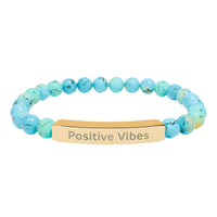 Load image into Gallery viewer, Positive Vibes Engraved Bar Bracelet | Natural Stone Stretch Bracelet
