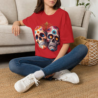 Load image into Gallery viewer, Triumph and Tragedy Sugar Skulls - Day of the Dead Floral Skull Tee