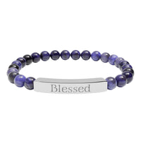 Load image into Gallery viewer, Blessed Engraved Bar Bracelet Natural Stone Bracelet | Stretch
