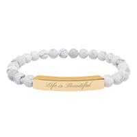 Load image into Gallery viewer, Life Is Beautiful engraved bar Natural Stone Stretch Bracelet | Inspirational beaded bracelet