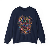Load image into Gallery viewer, Colorful Sugar Skull Crewneck Sweatshirt | Floral Day of the Dead