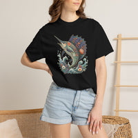 Load image into Gallery viewer, Sailfish - Ocean Floral Marlin Graphic Tee, Whimsical Millefleurs Swordfish Gift, Coastal Aesthetic Art, Comfort Colors Fishing Shirt