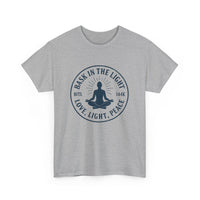 Load image into Gallery viewer, Bask in the Light Unisex Heavy Cotton Tee, Peaceful Meditation Tee, Spiritual Gift, Mindfulness Apparel, Relaxing Yoga Shirt, Zen Fashion
