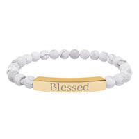 Load image into Gallery viewer, Blessed Engraved Bar Bracelet Natural Stone Bracelet | Stretch
