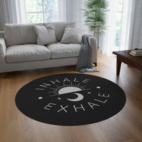 Load image into Gallery viewer, Inhale Exhale Round Rug — Black Meditation Yoga Rug with Sun &amp; Moon Design