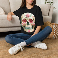 Load image into Gallery viewer, Floral Sugar Skull T-Shirt, Day of the Dead Shirt, Colorful Calavera Tee, Mexican Halloween Shirt