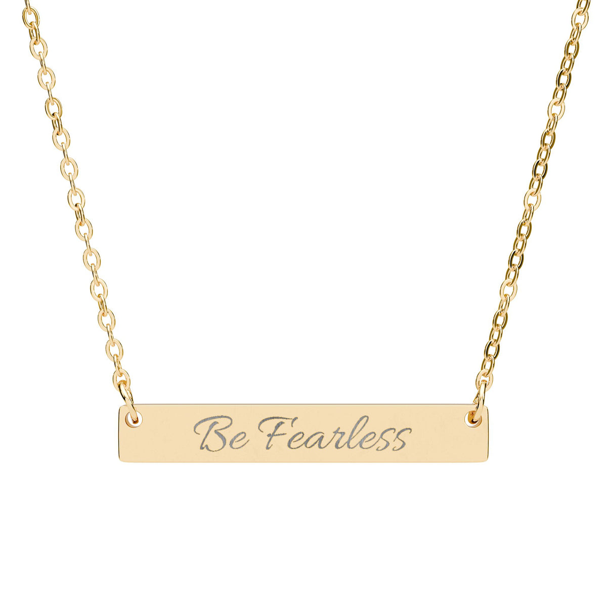 Engraved "Be Fearless" Horizontal Bar Necklace — Personalized Inspirational Jewelry