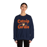 Load image into Gallery viewer, Catnip and Cardio Crewneck sweatshirt | Cute Cat Workout Graphic