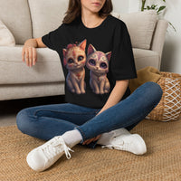 Load image into Gallery viewer, Sugar Skull Cats Black T-Shirt, Day of the Dead Kitten Tee, Cute Calavera Cat Shirt, Halloween Cat Graphic Tee, Dia de los Muertos Gift