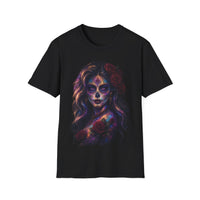 Load image into Gallery viewer, La Catrina Portrait Shirt - Day of the Dead Woman Tee - Cosmic Neon Unisex Graphic T-Shirt - Back to School Spooky Glam Streetwear