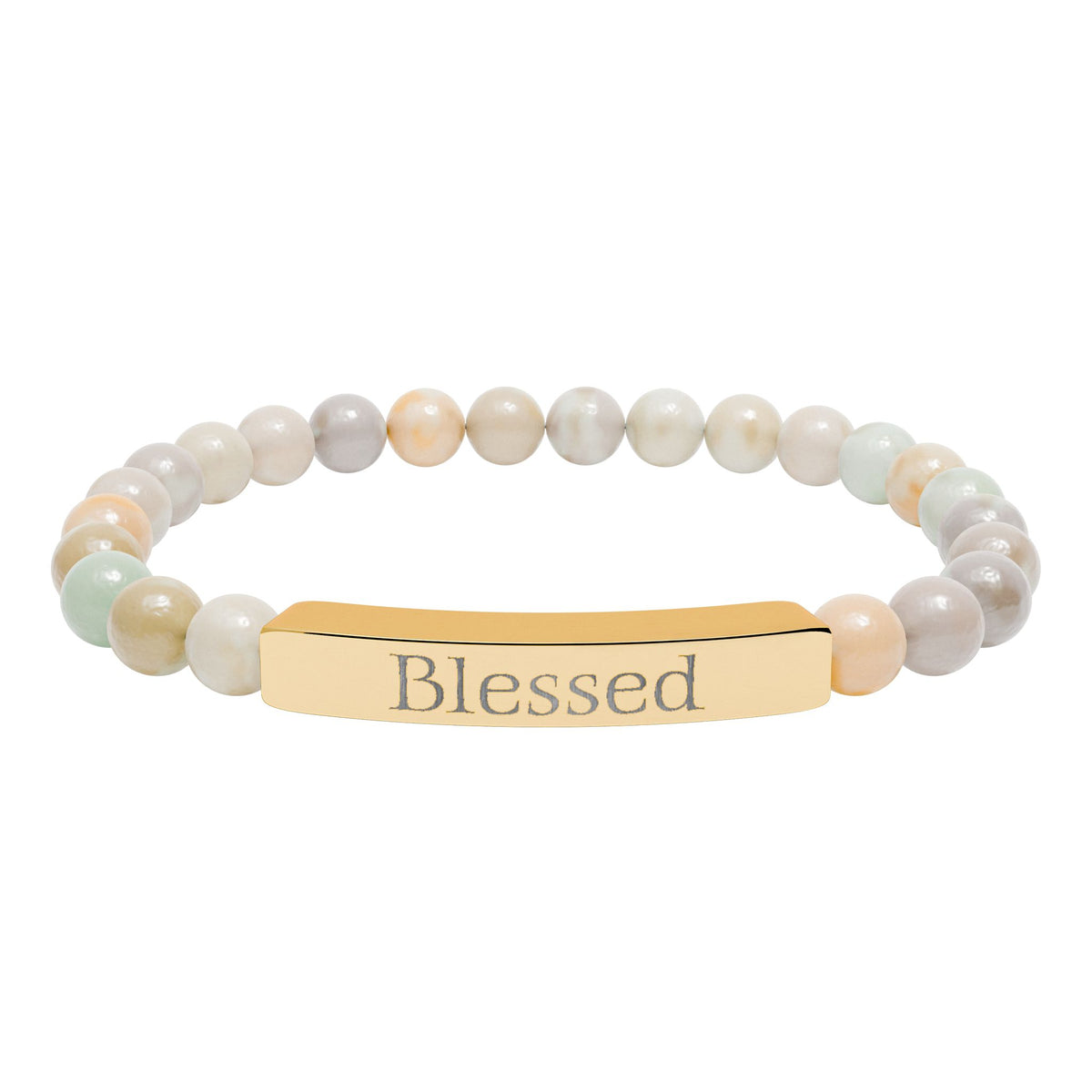 Blessed Engraved Bar Bracelet Natural Stone Bracelet | Stretch