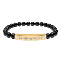 Load image into Gallery viewer, Positive Vibes Engraved Bar Bracelet | Natural Stone Stretch Bracelet
