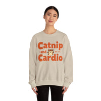 Load image into Gallery viewer, Catnip and Cardio Crewneck sweatshirt | Cute Cat Workout Graphic