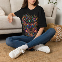 Load image into Gallery viewer, Intricate Lace Sugar Skull Shirt - Neon Filigree Floral Skeleton Tee - Retro Unisex Day of the Dead T-Shirt - Back to School Goth Clothing