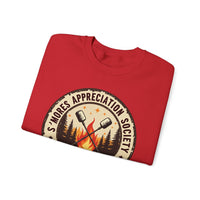 Load image into Gallery viewer, S'mores Appreciation Society Crewneck Sweatshirt, Roast, Relax, Repeat Camping Graphic