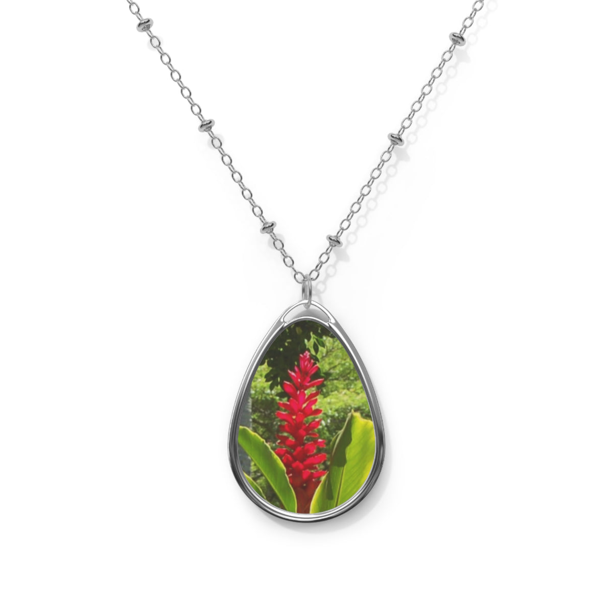 Tropical Red Ginger Flower Photo Pendant Necklace
