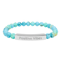 Load image into Gallery viewer, Positive Vibes Engraved Bar Bracelet | Natural Stone Stretch Bracelet
