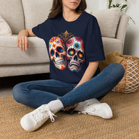 Load image into Gallery viewer, Triumph and Tragedy Sugar Skulls - Day of the Dead Floral Skull Tee