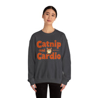 Load image into Gallery viewer, Catnip and Cardio Crewneck sweatshirt | Cute Cat Workout Graphic