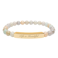 Load image into Gallery viewer, Life Is Beautiful engraved bar Natural Stone Stretch Bracelet | Inspirational beaded bracelet