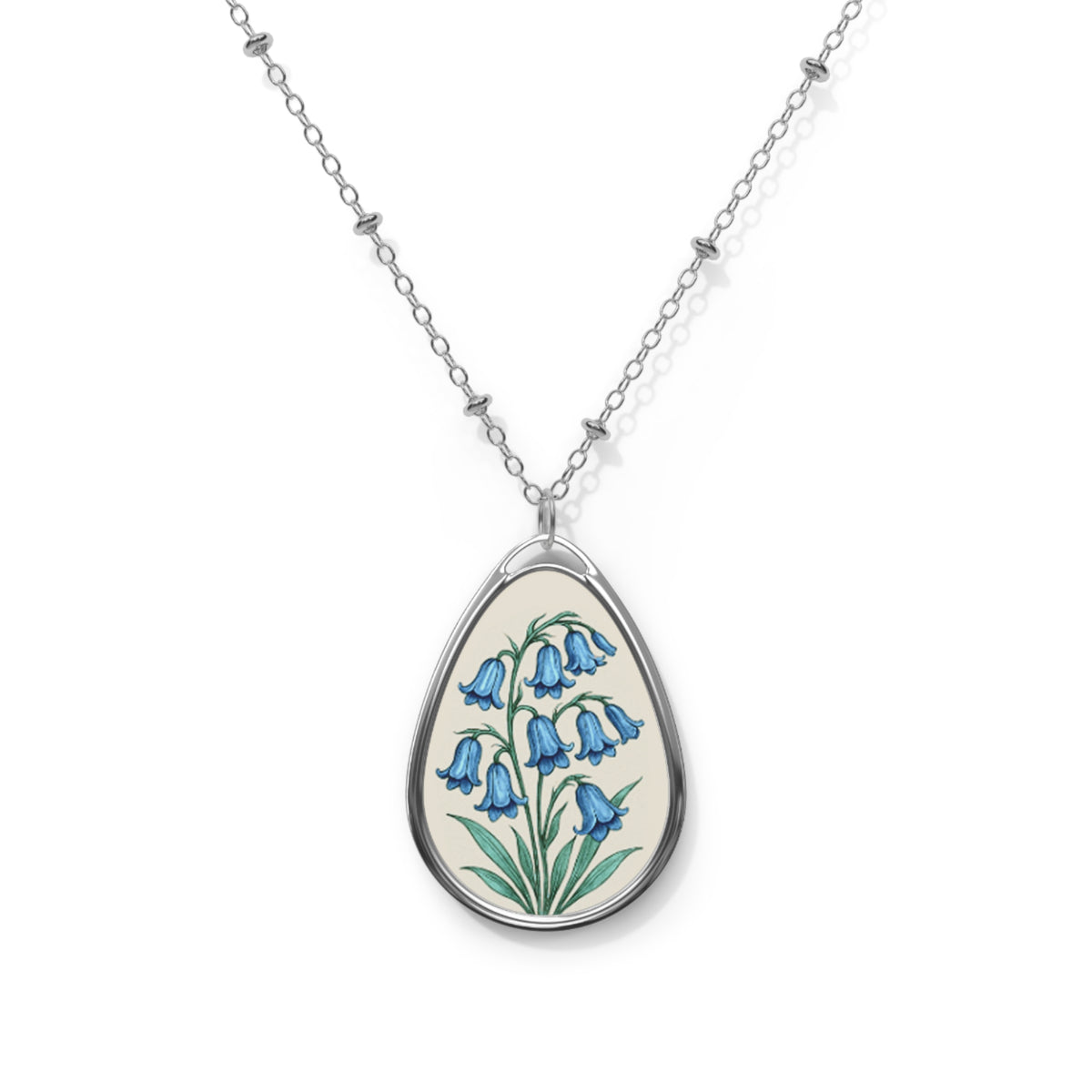 Bluebells - Floral Oval Necklace | Teardrop Pendant, Botanical Jewelry