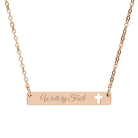 Load image into Gallery viewer, Walk by Faith - Engraved Bar Necklace with cross