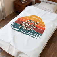 Load image into Gallery viewer, Velveteen Plush Blanket — "Cool Moms Club" Retro Sunset Throw