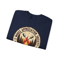 Load image into Gallery viewer, S'mores Appreciation Society Crewneck Sweatshirt, Roast, Relax, Repeat Camping Graphic