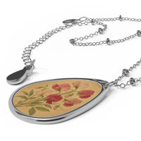 Load image into Gallery viewer, Sweet Pea -  Oval Necklace | Teardrop Pendant with Red Flowers
