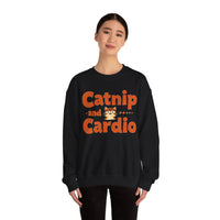 Load image into Gallery viewer, Catnip and Cardio Crewneck sweatshirt | Cute Cat Workout Graphic