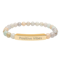 Load image into Gallery viewer, Positive Vibes Engraved Bar Bracelet | Natural Stone Stretch Bracelet
