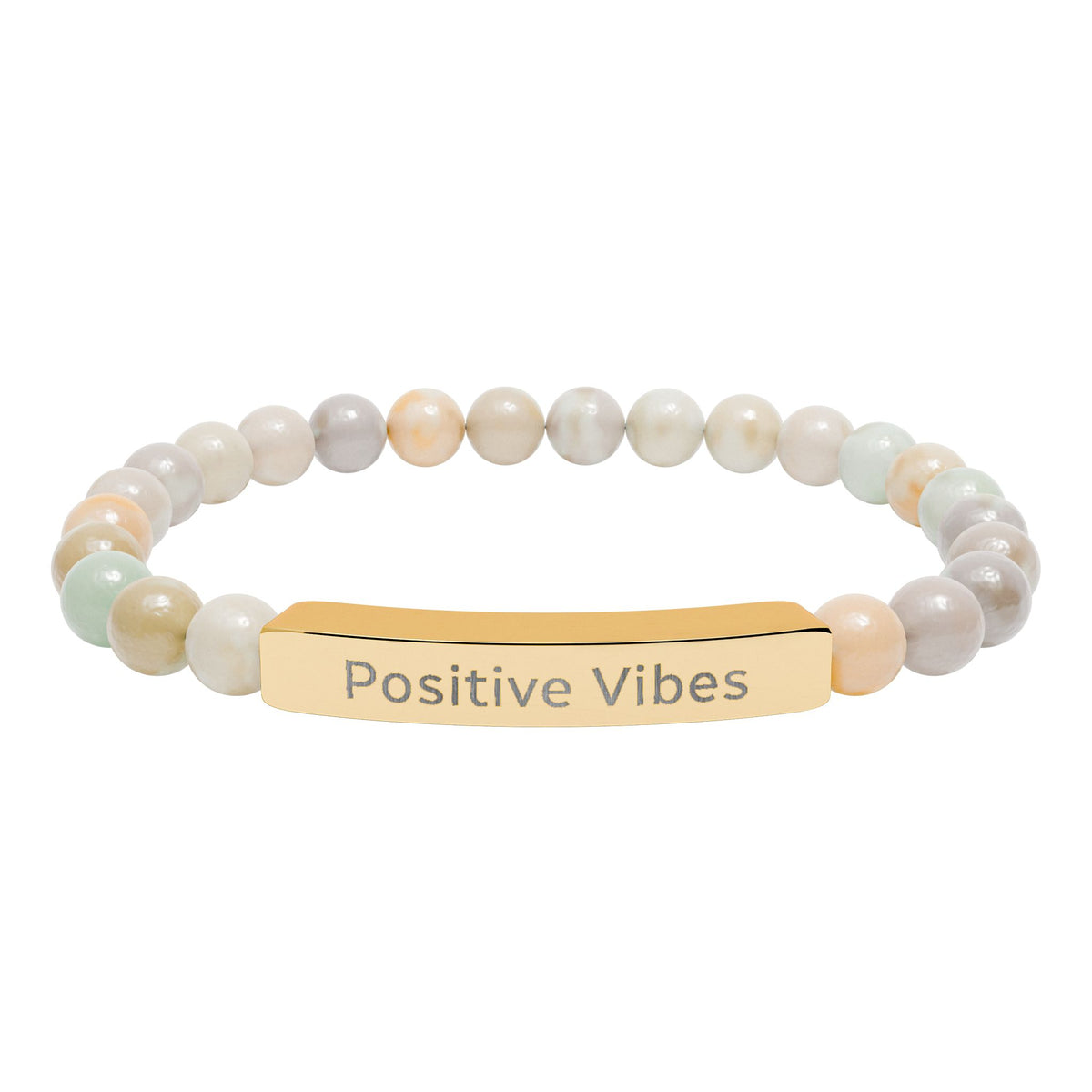 Positive Vibes Engraved Bar Bracelet | Natural Stone Stretch Bracelet