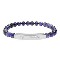 Load image into Gallery viewer, Life Is Beautiful engraved bar Natural Stone Stretch Bracelet | Inspirational beaded bracelet