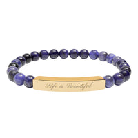 Load image into Gallery viewer, Life Is Beautiful engraved bar Natural Stone Stretch Bracelet | Inspirational beaded bracelet