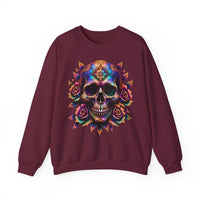Load image into Gallery viewer, Cosmic Sugar Skull Sweatshirt, Galaxy Calavera Crewneck, Day of the Dead Rose Pullover, Psychedelic Tee, Vibrant Halloween Flower Gift