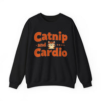 Load image into Gallery viewer, Catnip and Cardio Crewneck sweatshirt | Cute Cat Workout Graphic