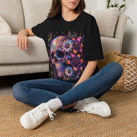 Load image into Gallery viewer, Psychedelic Floral Skull T‑Shirt Cosmic Day of the Dead Graphic Tee
